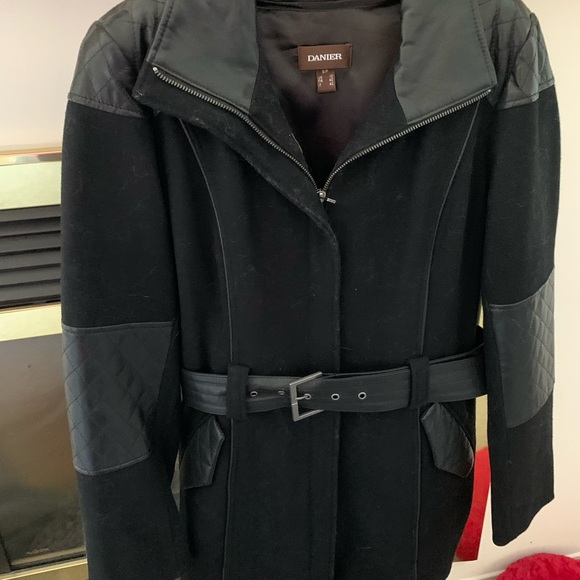 Danier Belted Leather Detail Coat, black, size Small - Picture 1 of 5